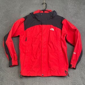 North Face Jacket Fleece Hyvent Mens M Red Black Packaway Hood